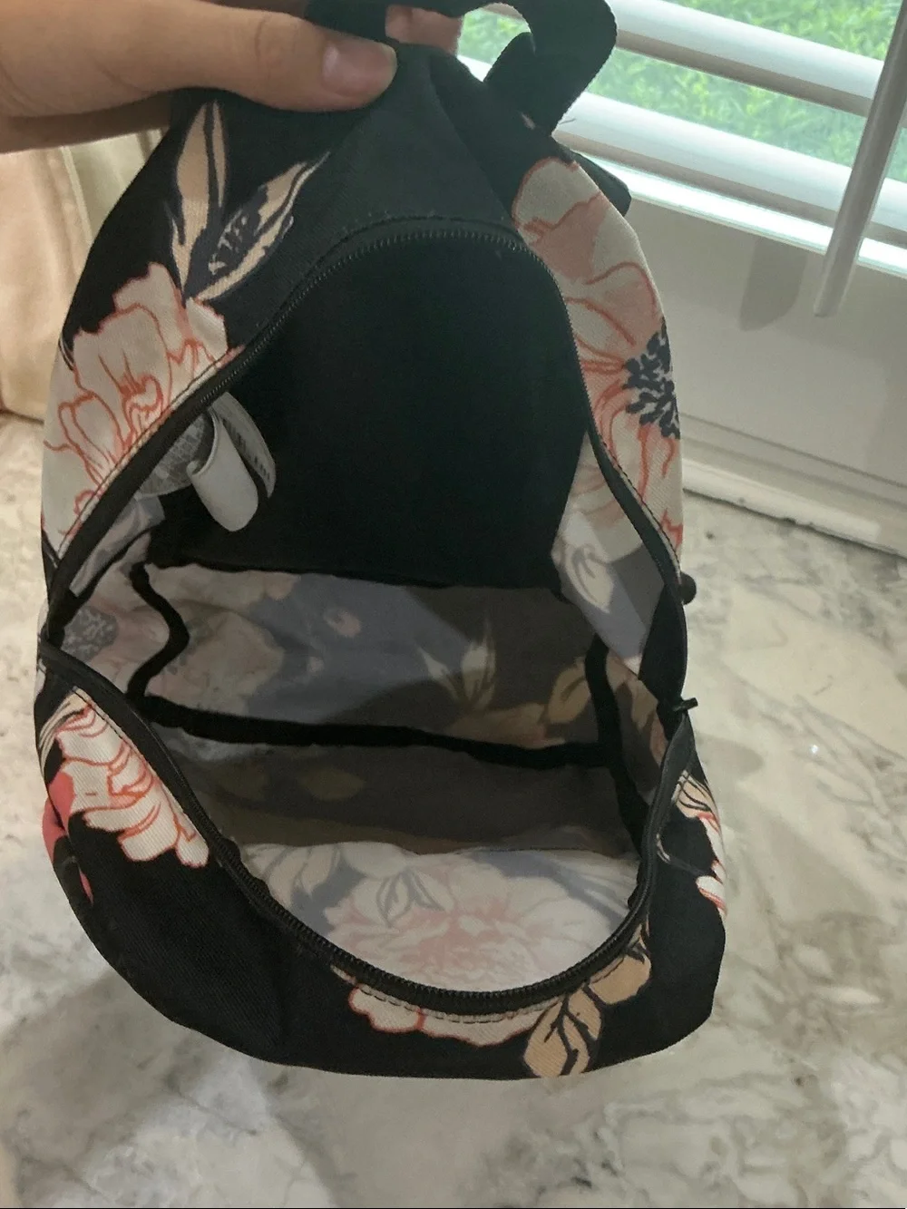 Roxy Black Backpack with Coral Pink Floral Print